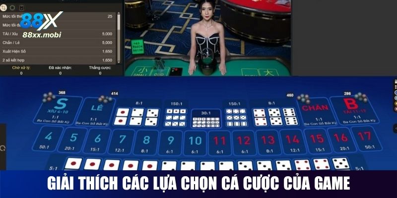 Các lựa chọn đặt tiền trong game tài Xỉu